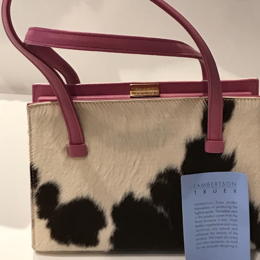 LAMBERTSON TRUEX BLACK AND WHITE COWHIDE HANDBAG